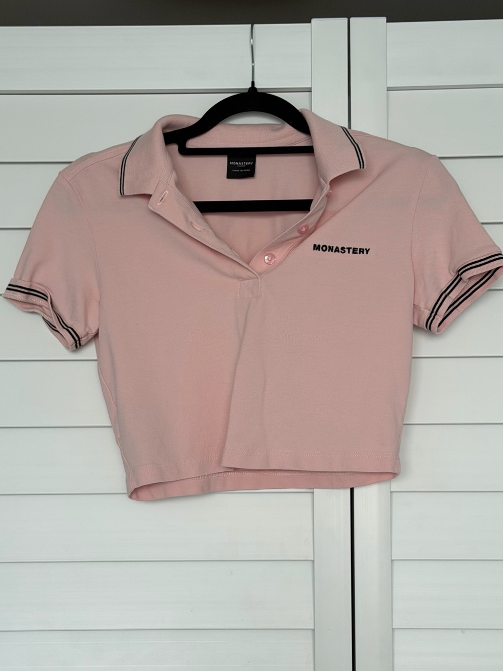 Monastery Pink Cropped Polo Top with Contrast Trim